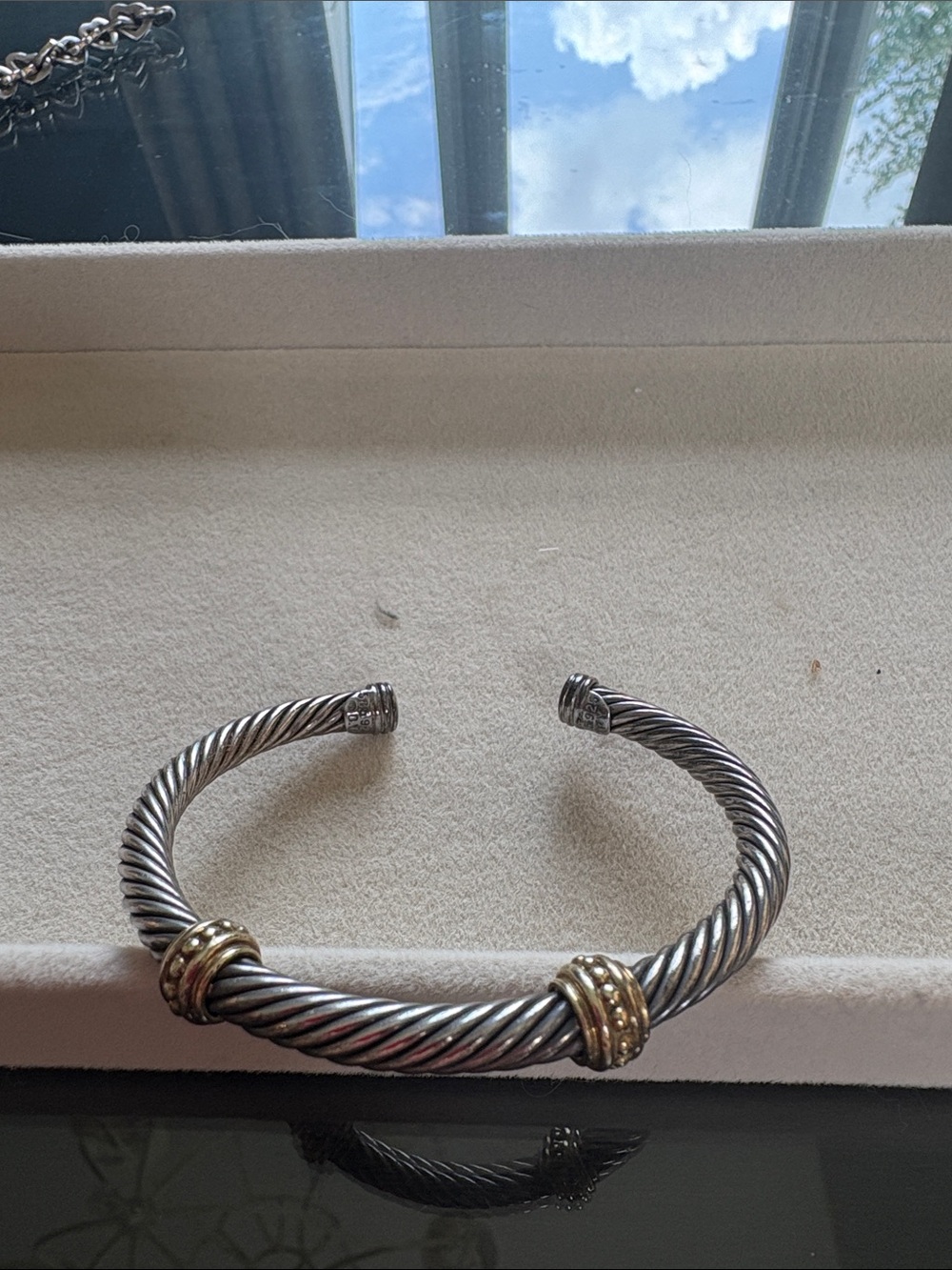 David Yurman Two-Tone Cable Cuff Bracelet - Silver and Gold
